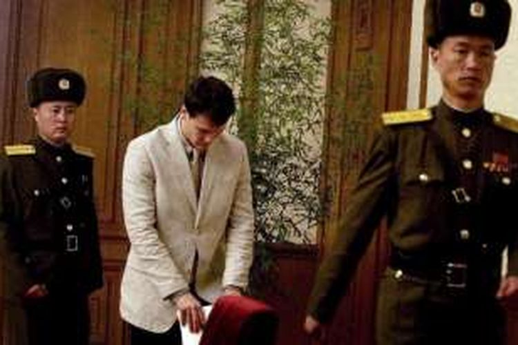Otto Warmbier (21), mahasiswa AS yang ditangkap di Korea Utara karena hendak mencuri slogan politik di sebuah hotel di Pyongyang.