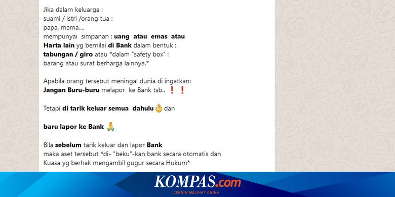 Beredar Pesan Sulitnya Cairkan Rekening Nasabah Yang Meninggal Ini Faktanya