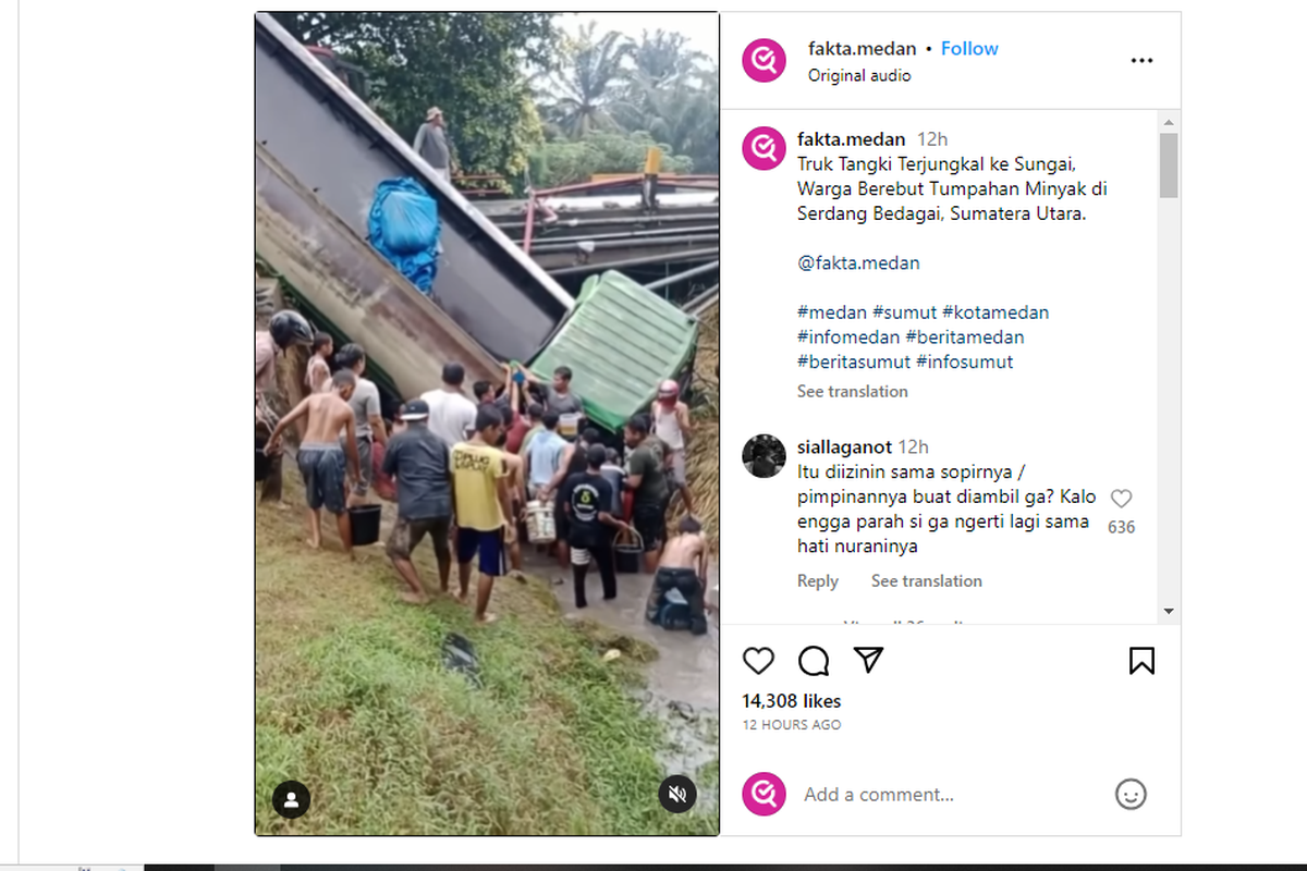 Video truk terperosok ke sungai di Medan