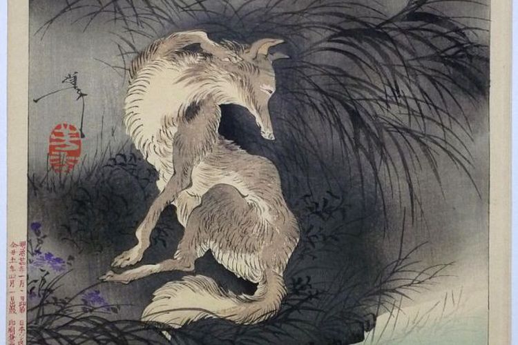 Ilustrasi kitsune (rubah) dalam cerita mitologi zaman Jepang kuno. [Via Yamato Magazine]