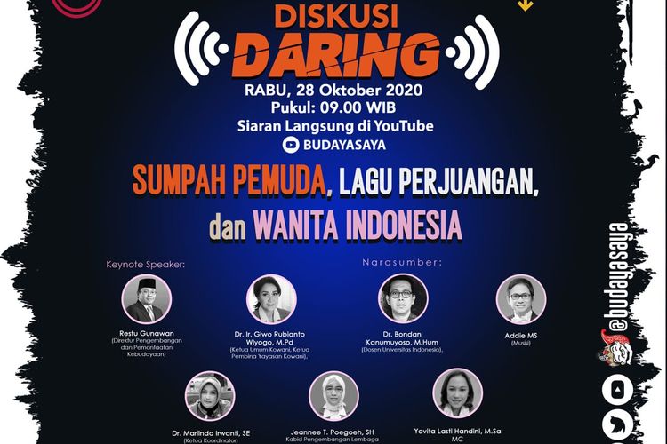 Webinar Sumpah Pemuda, Lagu Perjuangan dan Wanita Indonesia yang digelar Kowani bekerja sama dengan Direktorat Jenderal Kebudayaan Kemendikbud, Selasa (28/10/2020).