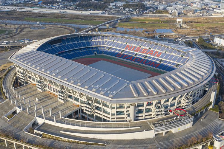 Ilustrasi International Stadium Yokohama di Jepang.