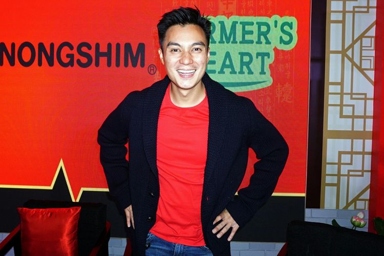 Artis peran Baim Wong saat ditemui di peluncuran Nongshim Farmers Heart, di kawasan Senayan, Jakarta Pusat, Senin (29/4/2019).