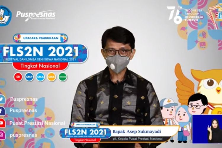 Plt. Kepala Pusat Prestasi Nasional Asep Sukmayadi dalam sambutan pembukaan FLS2N 2021 (31/8/2021).