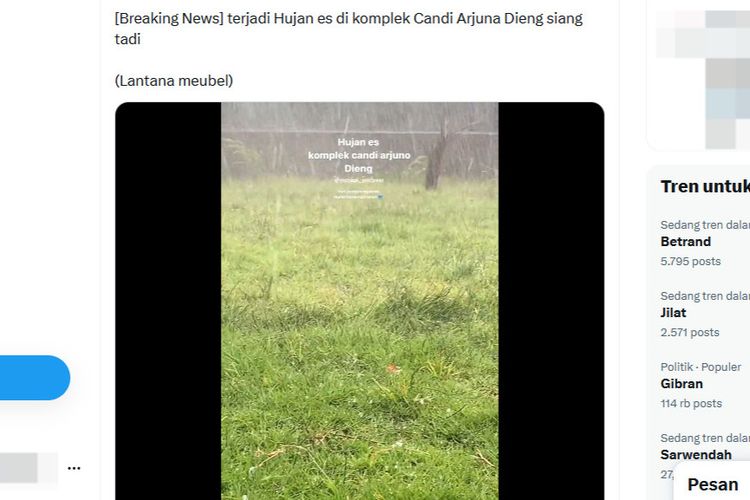 Tangkapan layar video hujan es di Kompleks Candi Arjuna, Dieng, Banjarnegara, Jawa Tengah pada Rabu (21/10/2023).