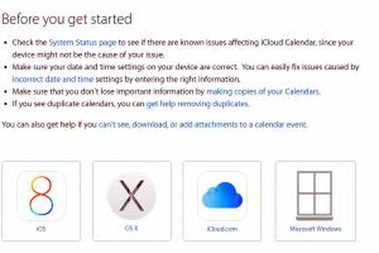 Logo Windows di halaman website bantuan iCloud Calendar Apple