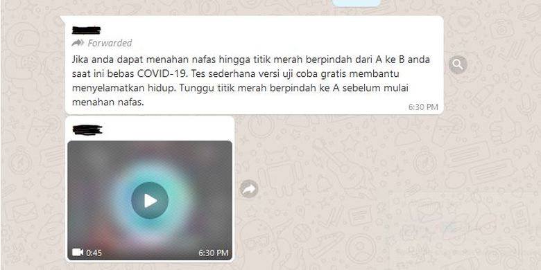 Tangkapan layar soal tes cepat Covid-19 yang tersebar melalui grup pecakapan WhatsApp