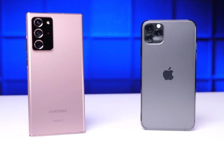 Galaxy Note 20 Ultra (kiri) dan iPhone 11 Pro Max (kanan).