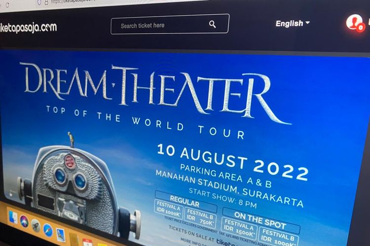 Halaman website Tiketapasaja.com untuk pembelian tiket konser Dream Theater.