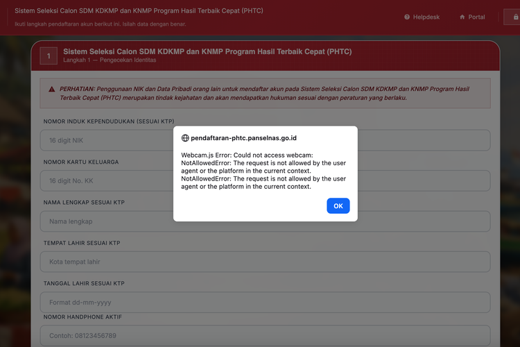 Cara Mengatasi “Webcam.js Error” saat Daftar Rekrutmen Koperasi Desa Merah Putih