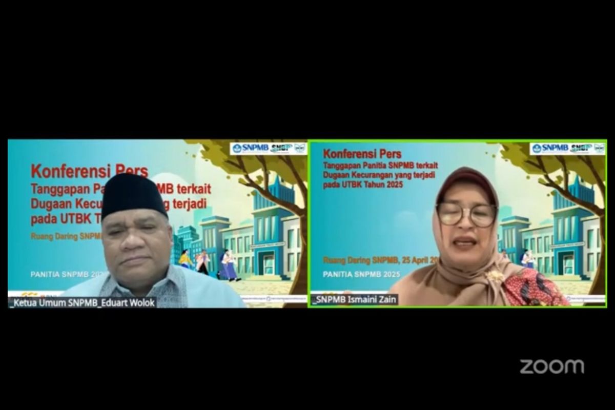 Ketua Tim Penanggung Jawab SNPMB Eduart Wolok saat konferensi pers tentang kecurangan UTBK SNBT 2025.