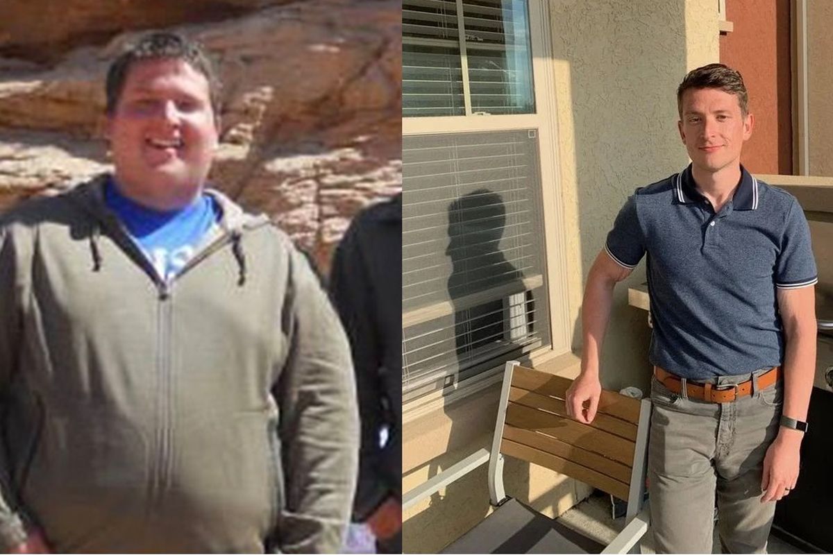 Patrick Eslick sebelum dan sesudah melakukan program diet. 