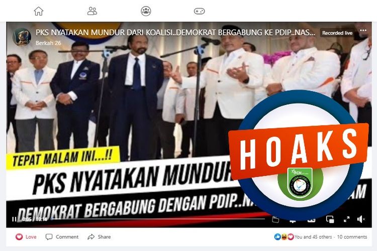 Tangkapan layar Facebook narasi yang menyebut PKS mundur dari KPP