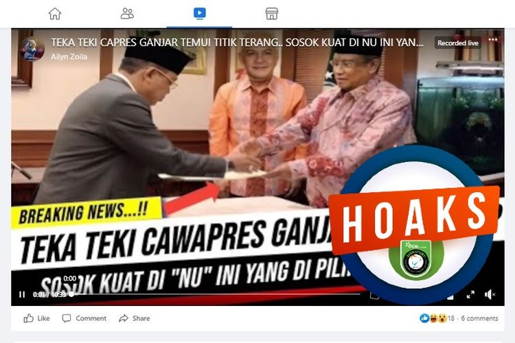 Tangkapan layar Facebook narasi yang menyebut Megawati dan Jokowi memilih Said Aqil Siroj sebagi cawapres Ganjar