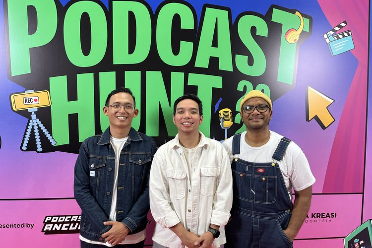 Podcast Ancur saat konfetensi pers Podcast Hunt di Dia.lo.gue, Kemang, Jakarta Selatan, Jumat (19/9/2025).