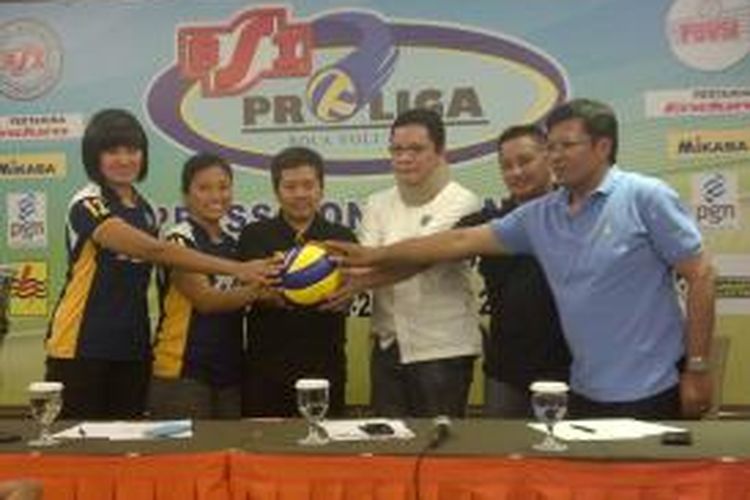 Suasana jumpa pers jelang proliga 2014, di Malang, Jawa Timur, Kamis (30/1/2014).