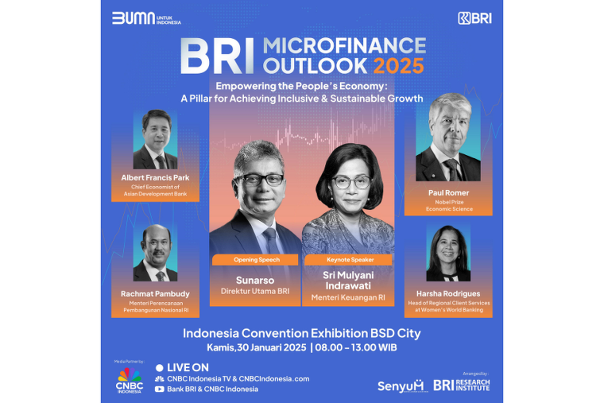 Penerima Nobel Ekonomi Paul Romer dan Head of Regional Client Services di Women's World Banking Harsha Rodrigues juga akan berbagi pandangan mengenai strategi untuk memperkuat keuangan inklusif dalam acara BRI Microfinance Outlook 2025. 