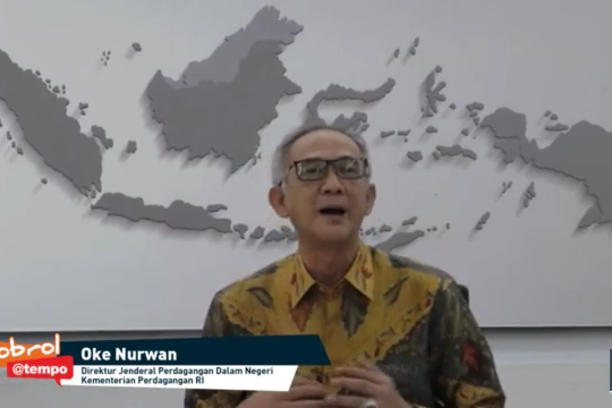 Direktur Jenderal Perdagangan Dalam Negeri Kementerian Perdagangan Oke Nurwan dalam diskusi online Bangga dengan Belanja Barang Buatan Indonesia yang disiarkan secara virtual, Senin (31/5/2021). (Tangkapan layar) 