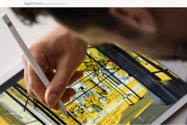 Ilustrasi penggunaan Pencil dari Apple untuk menggambar di tablet iPad. Pencil adalah stylus yang diluncurkan Apple pada Rabu (9/9/2015). Gambar diambil dari situs Apple pada Jumat (11/9/2015).