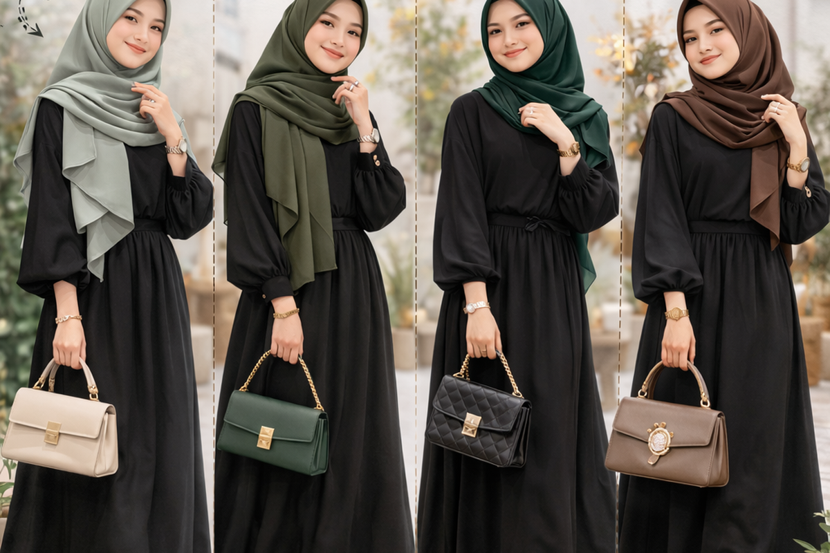 Gamis Hitam Cocok dengan Jilbab Warna Apa? Earth Tone yang Adem dan Estetik.
