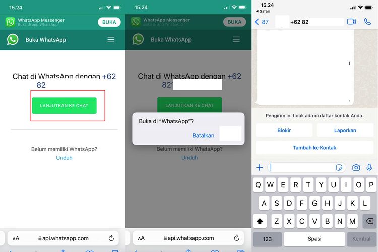 Ilustrasi cara telepon dan kirim pesan WhatsApp tanpa simpan nomor di ponsel