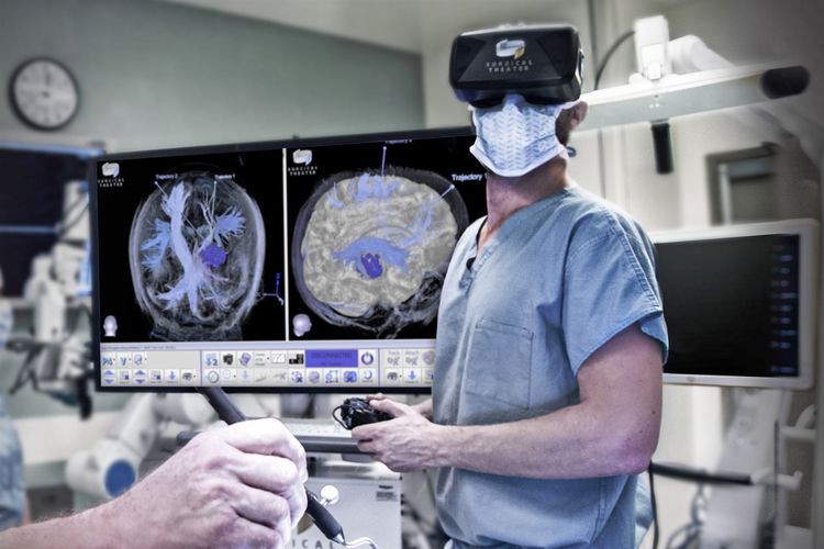 Ilustrasi tenaga medis menggunakan virtual reality (VR) untuk latihan operasi