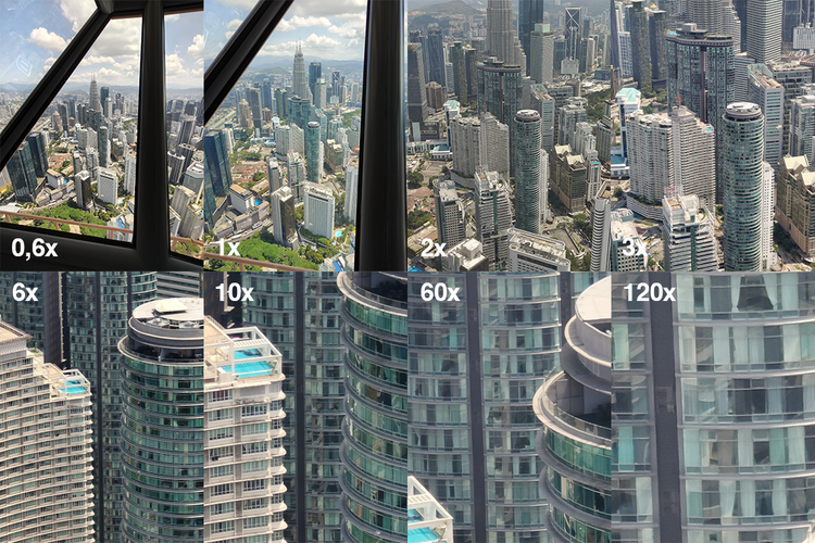 Hasil foto zoom 0,6x hingga 120x menggunakan Realme 12 Pro Plus. Lokasi pengambilan foto adalah di KL Tower, Kuala Lumpur, Malaysia