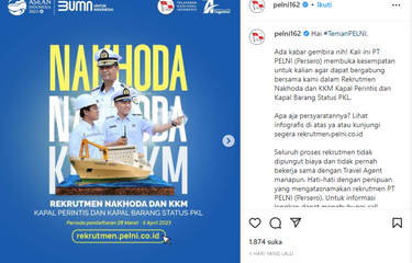 Tangkapan layar unggahan soal informasi rekrutmen di BUMN PT Pelni.