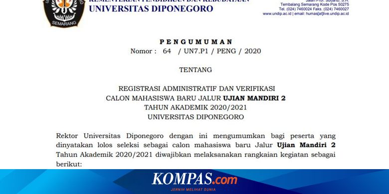 Simak Ini Hal Hal Penting Soal Registrasi Ulang Um Undip Gelombang 2 Halaman All Kompas Com