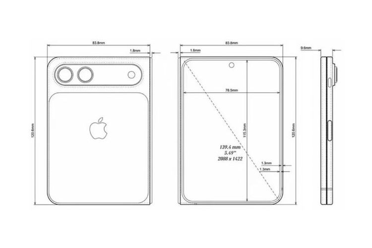 Gambar render CAD iPhone lipat/iPhone Fold