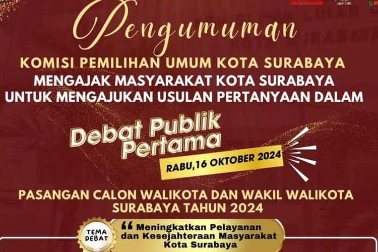 Pengumuman pertanyaan dari masyarakat saat debat Pilkada Surabaya, Selasa (15/10/2024).