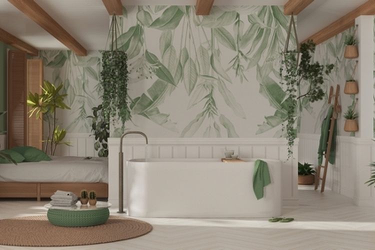 wallpaper kamar mandi berwarna hijau