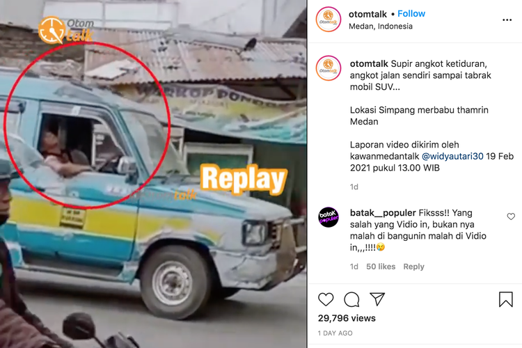 Sebuah video yang merekam sopir angkot ketiduran hingga nabrak mobil SUV di Simpang Merbabu Thamrin Medan
