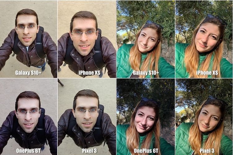 Perbandingan hasil selfie kamera depan Galaxy S10 plus, OnePlus 6T, iPhone XS, dan Google Pixel 3