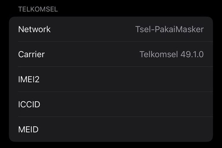 Kode carrier Telkomsel pada perangkat iPhone 12.