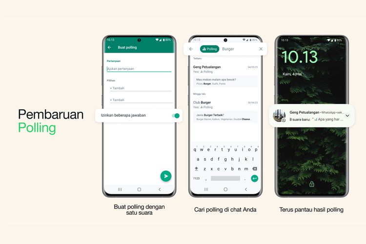 Fitur baru polling WhatsApp, ada opsi single vote di mana pengguna hanya bisa memilih satu jawaban.