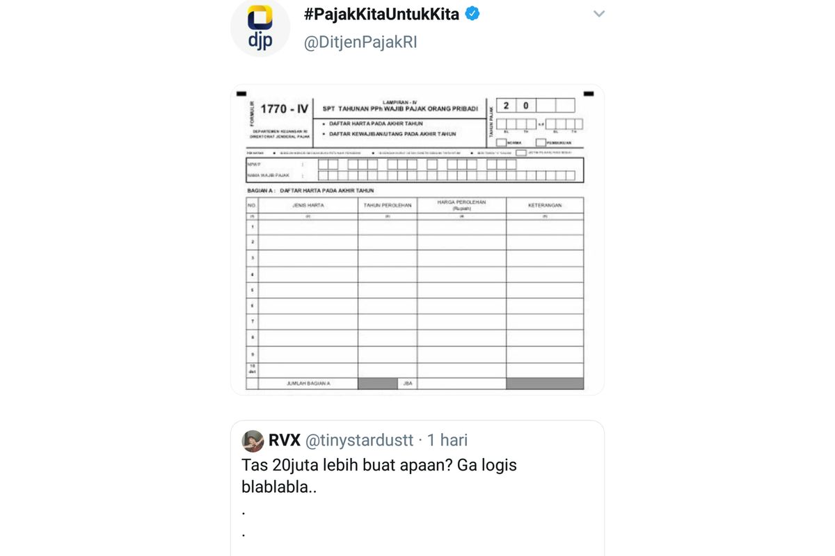 Gaya admin akun sosial media Ditjen Pajak ingatkan pesohor untuk taat membayar pajak.