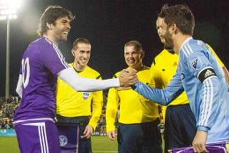 Gelandang Orlando City SC, Kaka (kiri), dan striker New York City FC, David Villa (kanan).