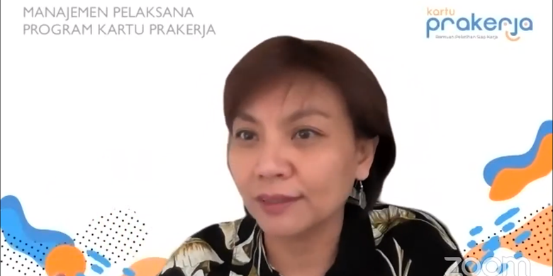 Direktur Eksekutif Manajemen Pelaksana Program Kartu Prakerja Denni Purbasari dalam acara Pemaparan Hasil Survei: Persepsi Penerima Kartu Prakerja Terhadap Penyelenggaraan Kartu Prakerja yang digelar virtual, di kanal Youtube Cyrus Network, Kamis (20/4/2021)