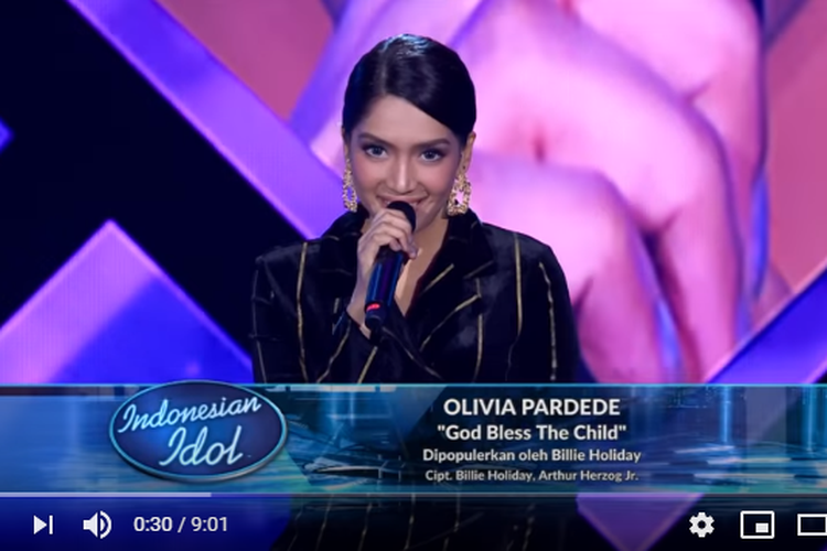 Olivia Pardede tampil dalam showcase Indonesian Idol musim kesepuluh pada Selasa (6/11/2019).