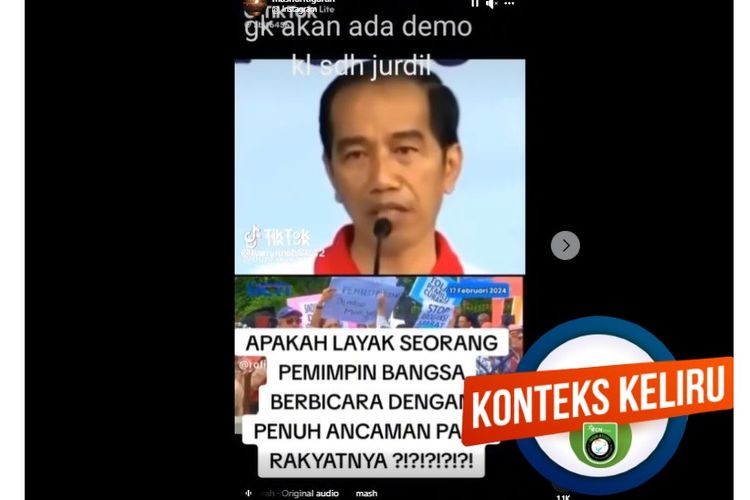 Tangkapan layar Facebook narasi yang menyebut Jokowi mengancam rakyat