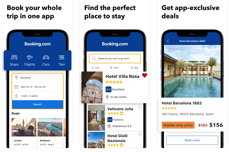 Ilustrasi aplikasi pesan hotel Booking.com