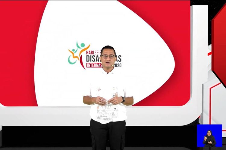 Menteri Sosial Juliari P Batubara saat menghadiri peluncuran website creativedisabilitiesgalery.com dalam rangkaian perintatan HDI 2020 secara virtual di Jakarta, Rabu (18/11/2020).
