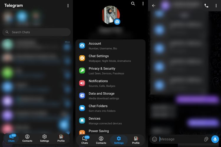 Desain baru Telegram di HP Android.