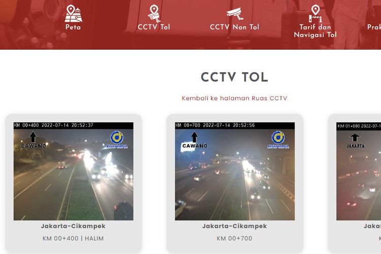 Tampilan layar websita Ditjen Bina Marga Kementerian PUPR yang memuat tayangan CCTV jalan tol.