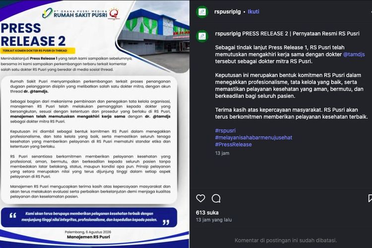 Alasan RS Pusri Palembang Putus Kerja Sama dengan Dokter yang Berkomentar Nirempati ke Pasien BPJS