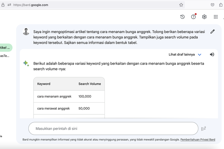 Ilustrasi cara menggunakan Google Bard dengan bahasa Indonesia.