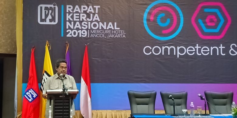 Ketua Dewan Pembina LP3I Fahmi Idris dalam pembukaan Rapat Kerja Nasional (Rakernas) LP3I 2019 dengan tema Competent and Adaptable yang dilaksanakan 18-21 November 2019 di Ancol, Jakarta.