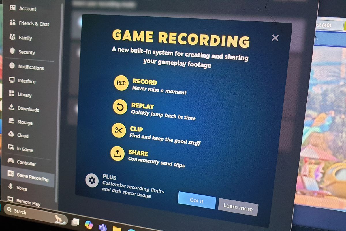 Ilustrasi fitur Steam Game Recording.