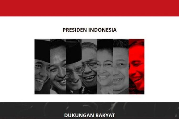 Deretan potret wajah para Presiden Indonesia, dari Soekarno hingga Joko Widodo.